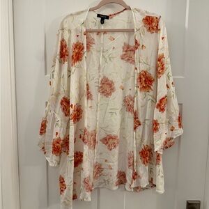 Torrid Floral Kimono Blouse - White and Orange